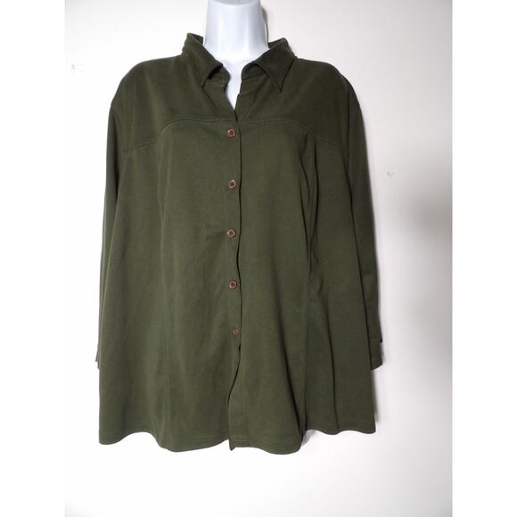 Vtg Kathy Ireland Plus 2X Faux Suede Blouse Shirt Top Olive Green Button Up Coll - Picture 9 of 9
